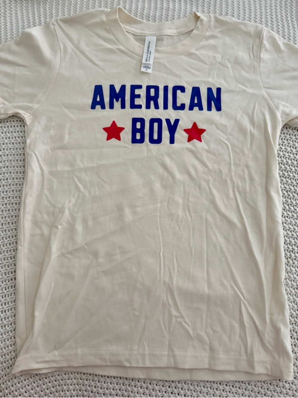 Cream 'American Boy' Short-Sleeve Tee with Blue Lettering
